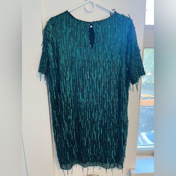 Zara Green Sequin Fringe Dress - Picture 2 of 6